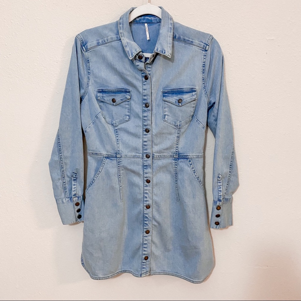FREE PEOPLE Dynamite Stretch Denim Shirt Dress XS - Picture 3 of 8